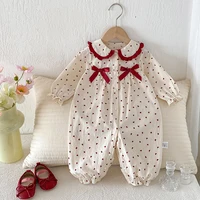 Christmas Bow Clothes Autumn Baby Girl Heart Print Romper Party Cute Doll Collar Long Sleeve Jumpsuit Spring Baby Girl Jumpsuit