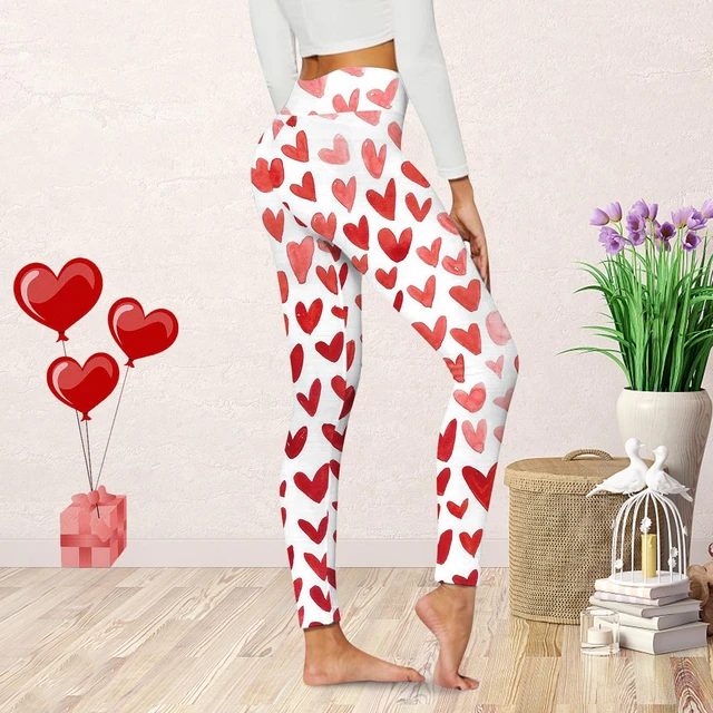 Valentine Day Cute Print Womens Leggings Pink Love Heart Print