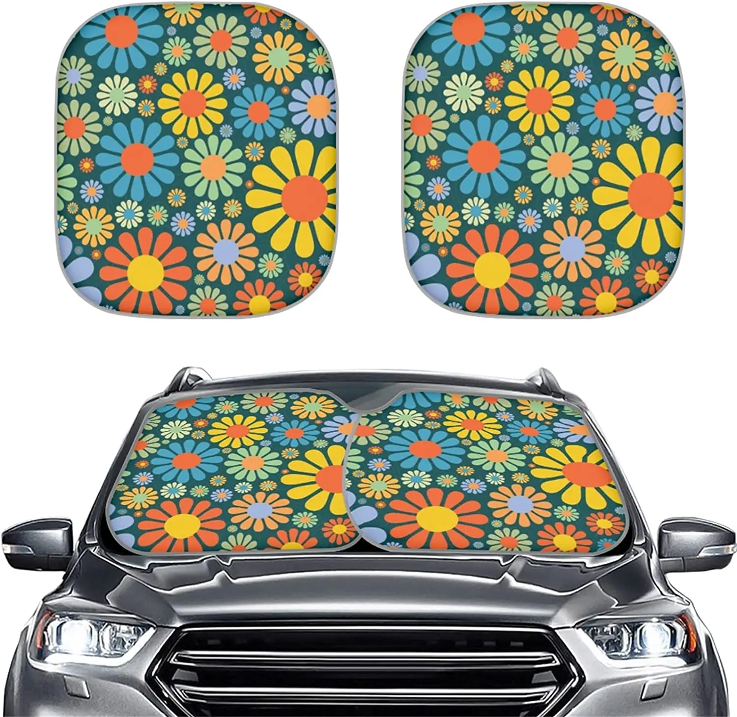 

DISNIMO Hippie Boho Floral Car Front Windshield Sunshade Summer Outdoor Sun UV Rays Blocker Sun Visor Shield Auto Protective Acc