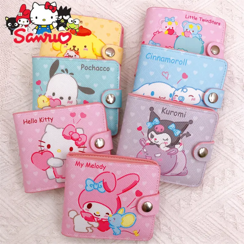 

MINISO Melody Kuromi 2-fold PU кошелек Hello Kitty Cinnamoroll Повседневный школьный Студент аниме Детская сумка для карт держатель для карт