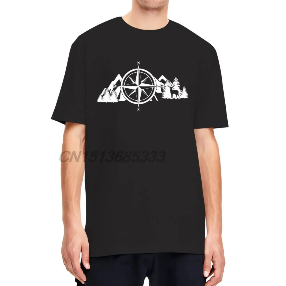 

Outdoor Mountains Elk Deer Compass Men Adventure T-shirts Snowboard Navigation Man Ski T-shirt Novel Pure Cotton Casual Tops Tee