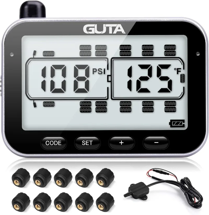 

Monitoring System, RV TPMS, 10 Sensors, 7 Alarm Modes, 14 Days Battery Life, 80ft Sensing Distance