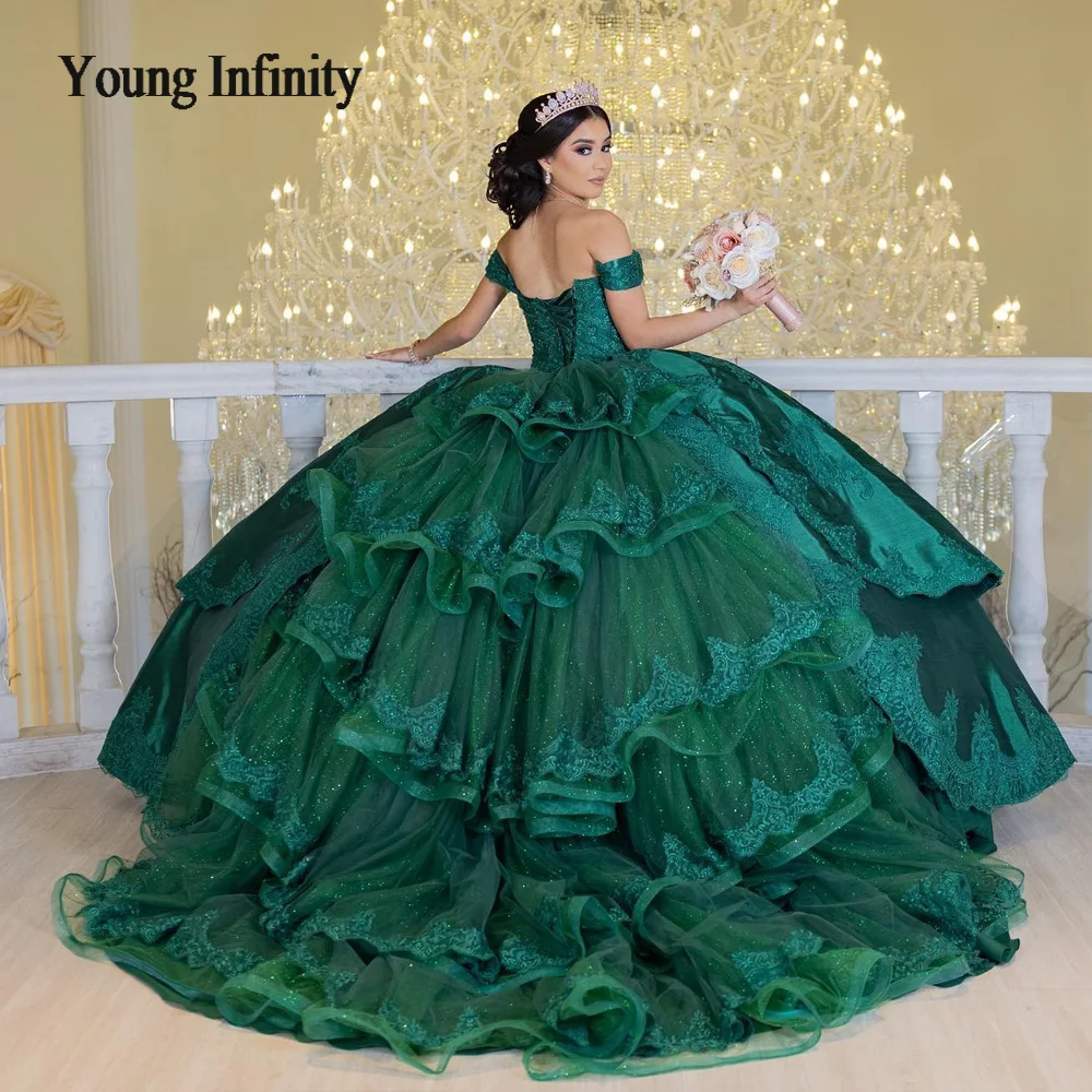 

Luxury Green Quinceanera Dress 2024 Sweet 15 16 Years Birthday Ball Gown Prom Party Gown Long Trian Pageant Vestidos de Novia