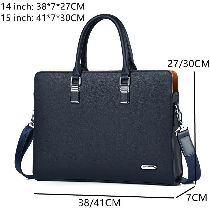 Leather Men Shoulder Bags For Macbook HP DELL 14 15.6 Inch Laptop Work Bag Business Briefcase leather briefcase