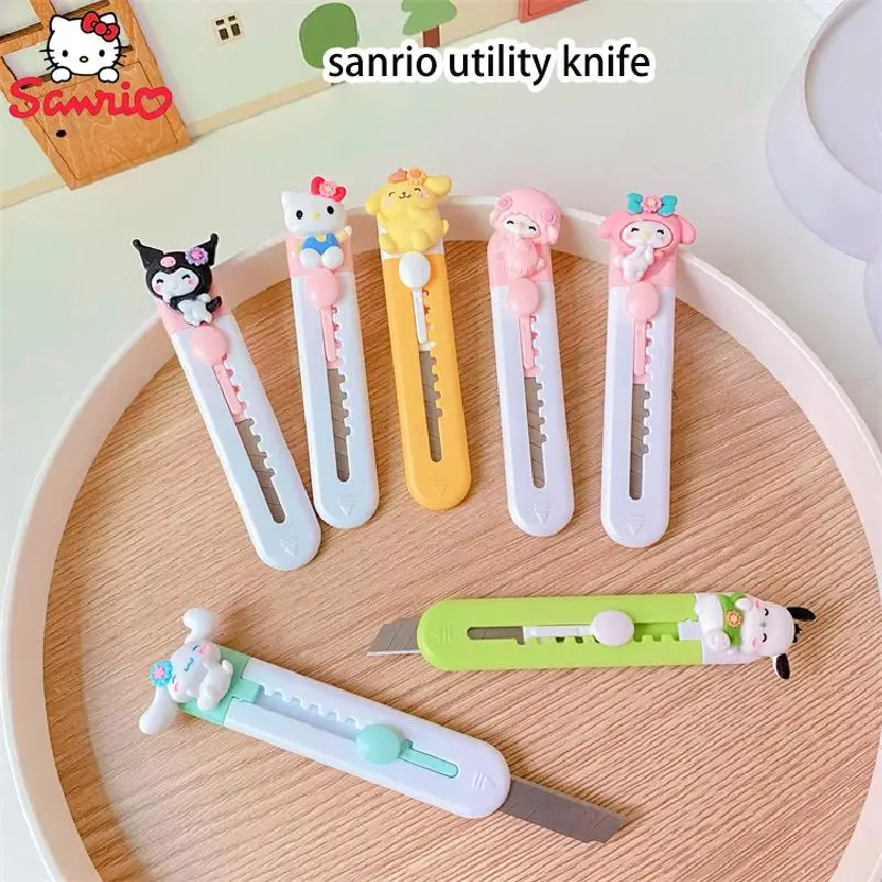 

Sanrio Kuromi Hello Kitty Utility Knife My Melody Anime Figure Portable Cut Paper Unpack Express Unpack Pocket Knife Girl Gift