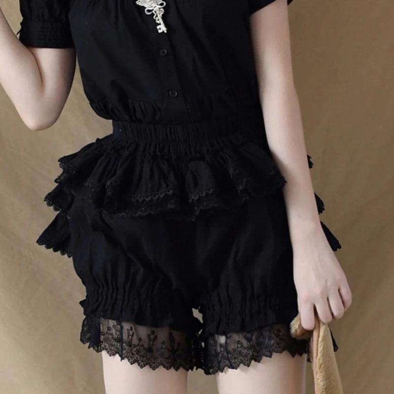 Victorian Gothic Lolita Safety Shorts Women Sweet Lace Ruffles Cotton Tiered Underwear Short Pants Girls Vintage Kawaii Bloomers Safety Shorts Safety Pants