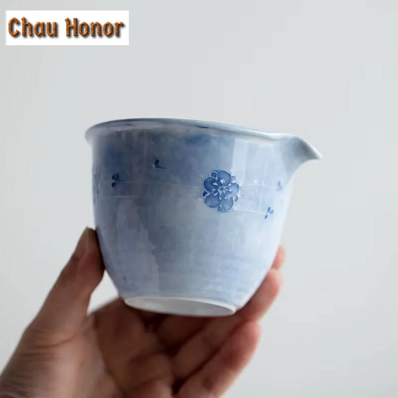 Pure Hand-painted Cherry Blossom Fog Blue Ceramic Fair Cup Household Tea Dispenser Single Chahai Fair Cup Kungfu Tea Ceremony
