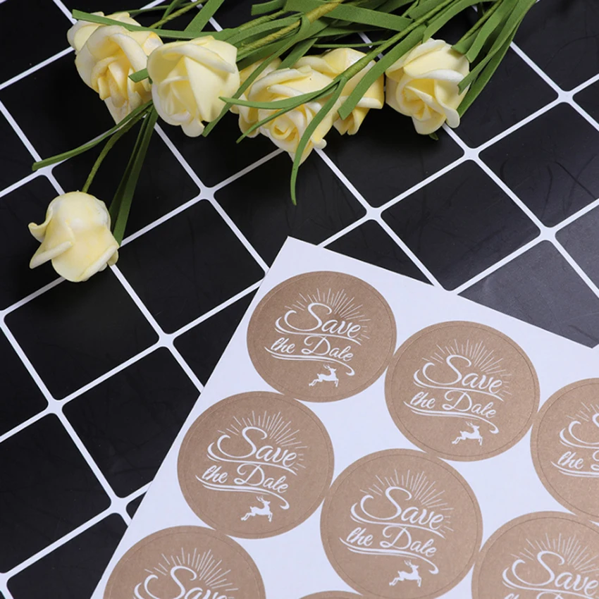 120pcs/lot Round Save The Date Adhesive Kraft Seal Label Sticker DIY For Gift Cake Baking Sealing Scrapbooking