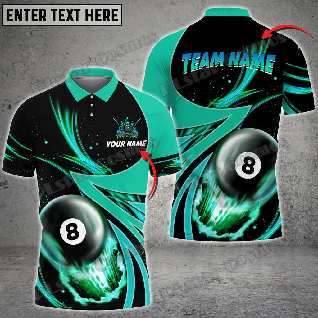 Billard Ball 8 Feuer Bunte personalisierte Name 3D gedruckt Mode Herren Poloshirt Sommer Unisex Casual Poloshirt WK150 – Detail 12