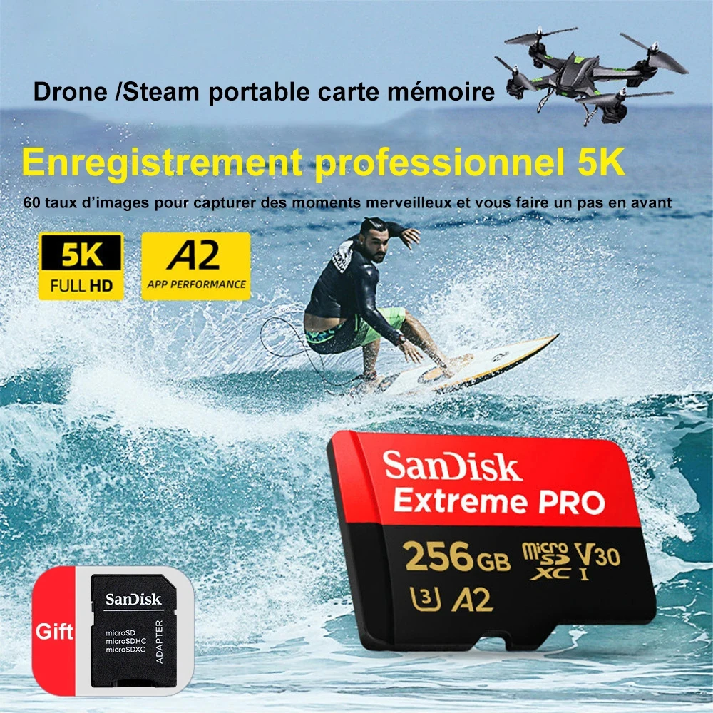 SANDISK - Carte mémoire - 256 Go Carte microSD Extreme avec Adaptateur SD