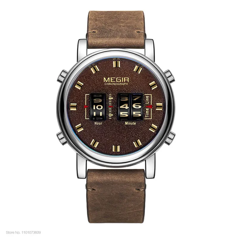 Luxury Men's Military Sport Quartz Watch with Brown Leather Strap