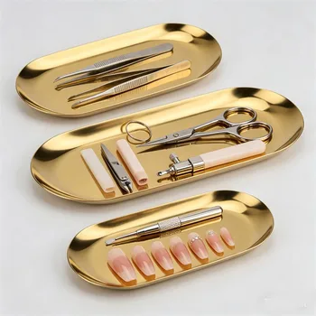 Stainless Steel Cosmetic Storage Tray Nail Tools Organizer for Tweezers Scissors Nail Files Stackable Metal Trays for Nail Salon 1
