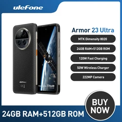 Ulefone Armor 23 Ultra Rugged Phone 12GB+512GB Satellite Message 6.78” 64MP Night Camera 120W MediaTek Dimensity 8020 NFC Phone