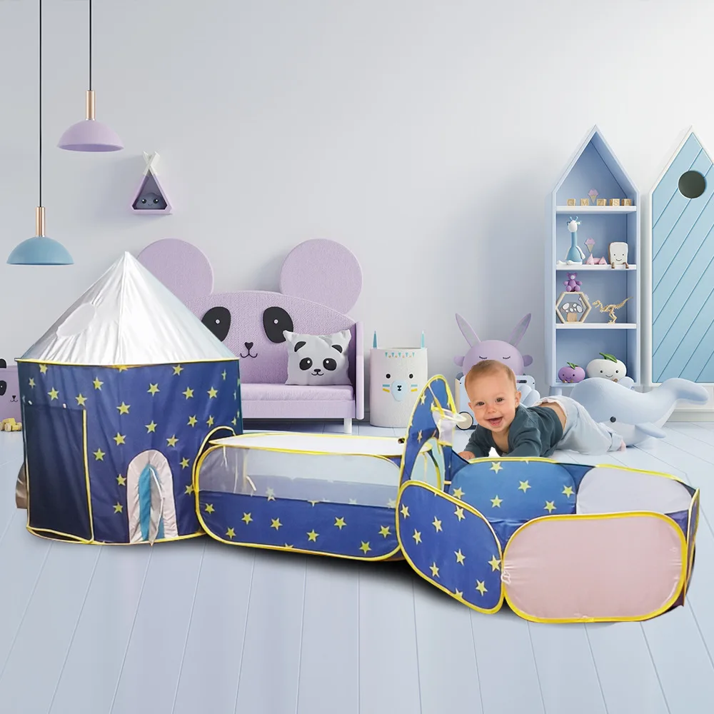 3 in 1 Rocket Children's Tent Toys Portable Camping Tent Kids Ball Pool for Children Pop-up Tent Play House with Crawling Tunnel 2