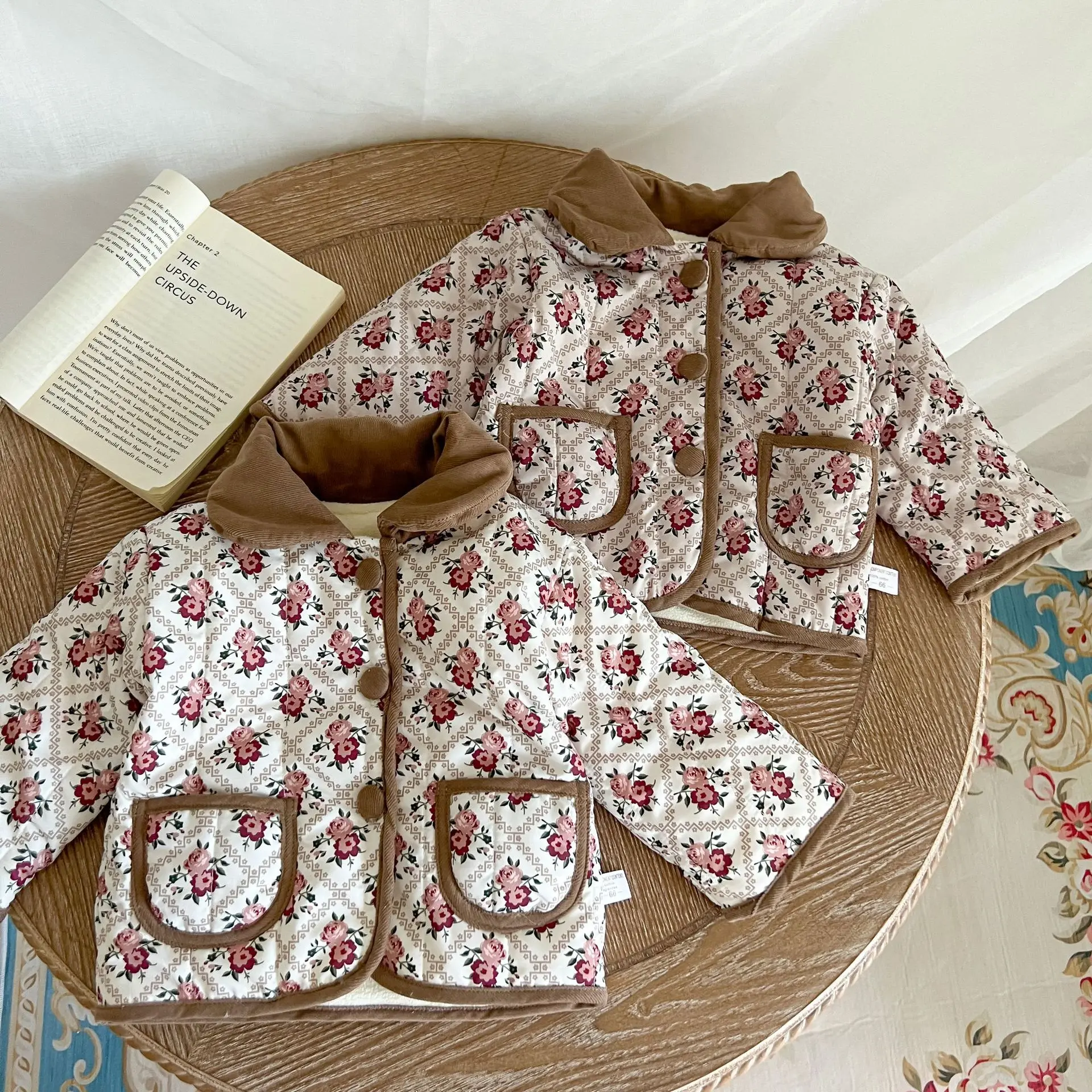 3618D Baby Coat Winter Cotton-padded Baby Girl's Jacket Floral Pocket Padded Cotton Jacket Cotton Coat