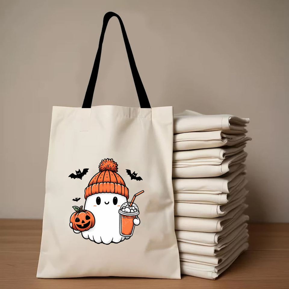Customized Halloween Tote Bags Ghost Pumpkin Walking Dog Party Supplies Custom Print Name Picture Spooky Season Canvas Bags