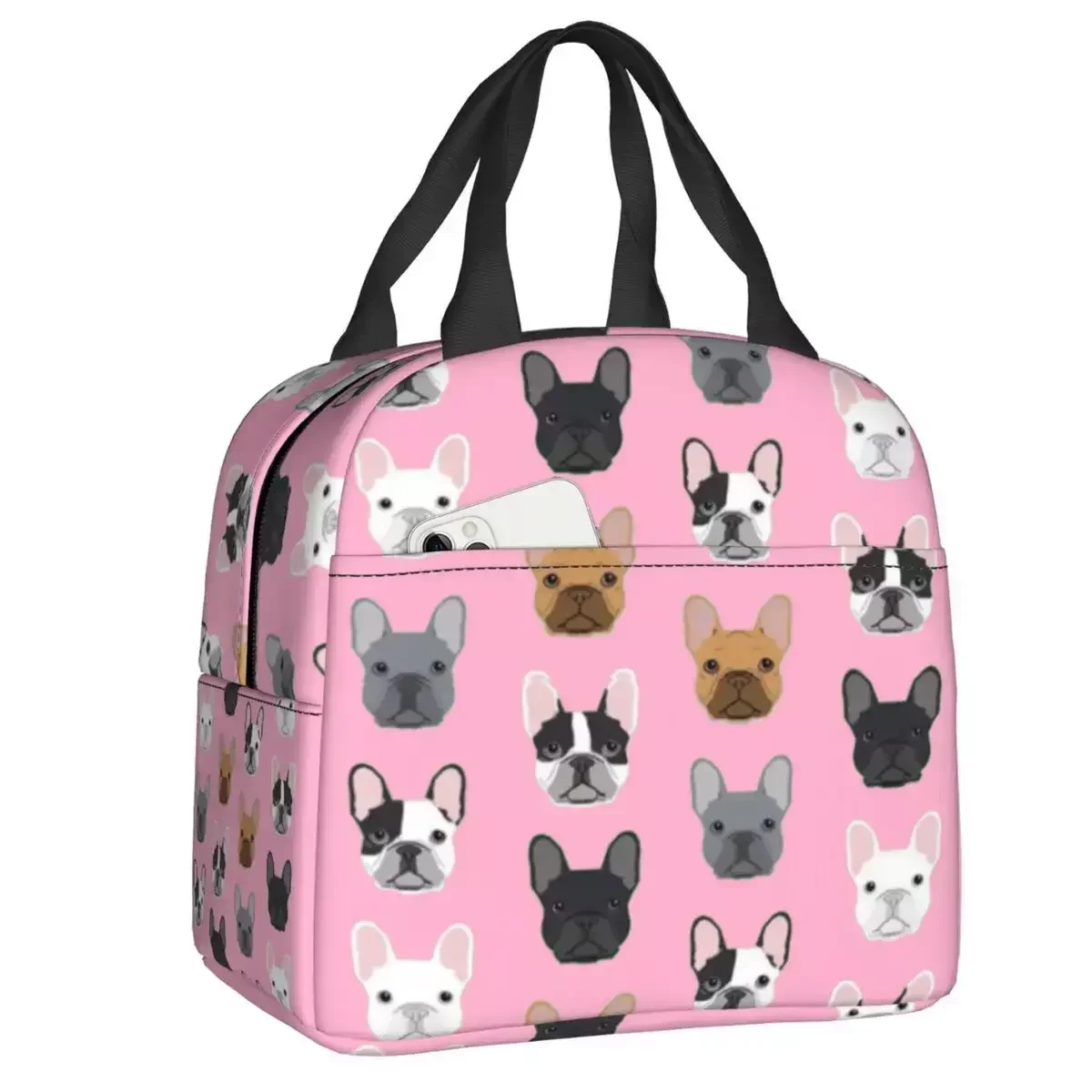 

2024 New French Bulldog Lunch Boxes Waterproof Cute Dog Thermal Cooler Food Insulated Lunch Bag School Children Student