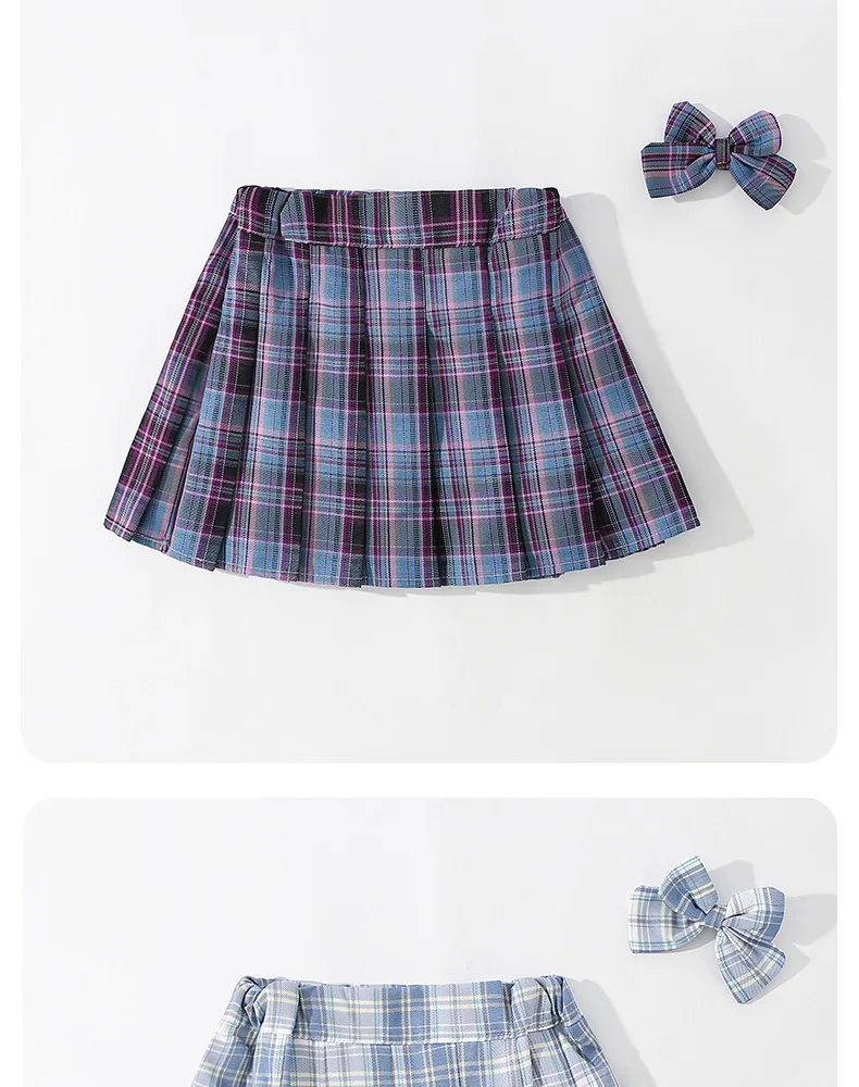 2pc Children's Suit for Girls Summer Cute Bow + Pleated Skirt Sets Casual Outfit Baby Kids Clothing