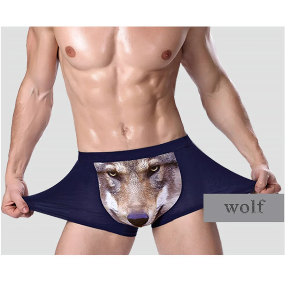 

Men's 3D Wolf Animal Briefs Stretch Modal Underpants Size L (Grey)