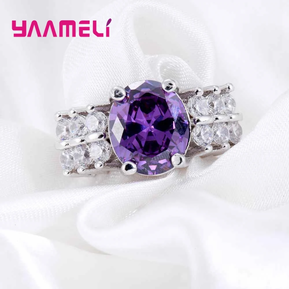 Elegant 925 Sterling Silver Purple Zircon Ring