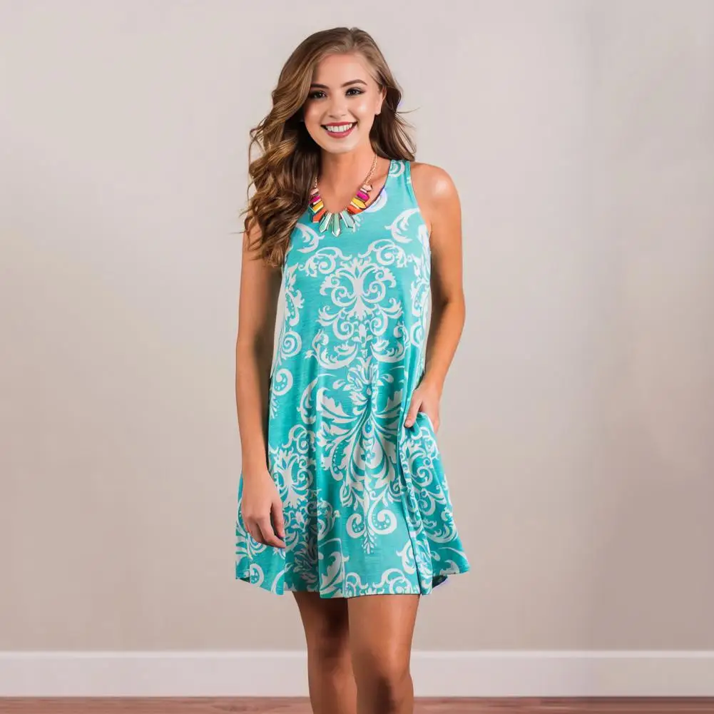 

Women Printed Dress Floral Print Summer Dress for Women O Neck A-line Beach Mini Dress Soft Breathable Above Knee Length Style