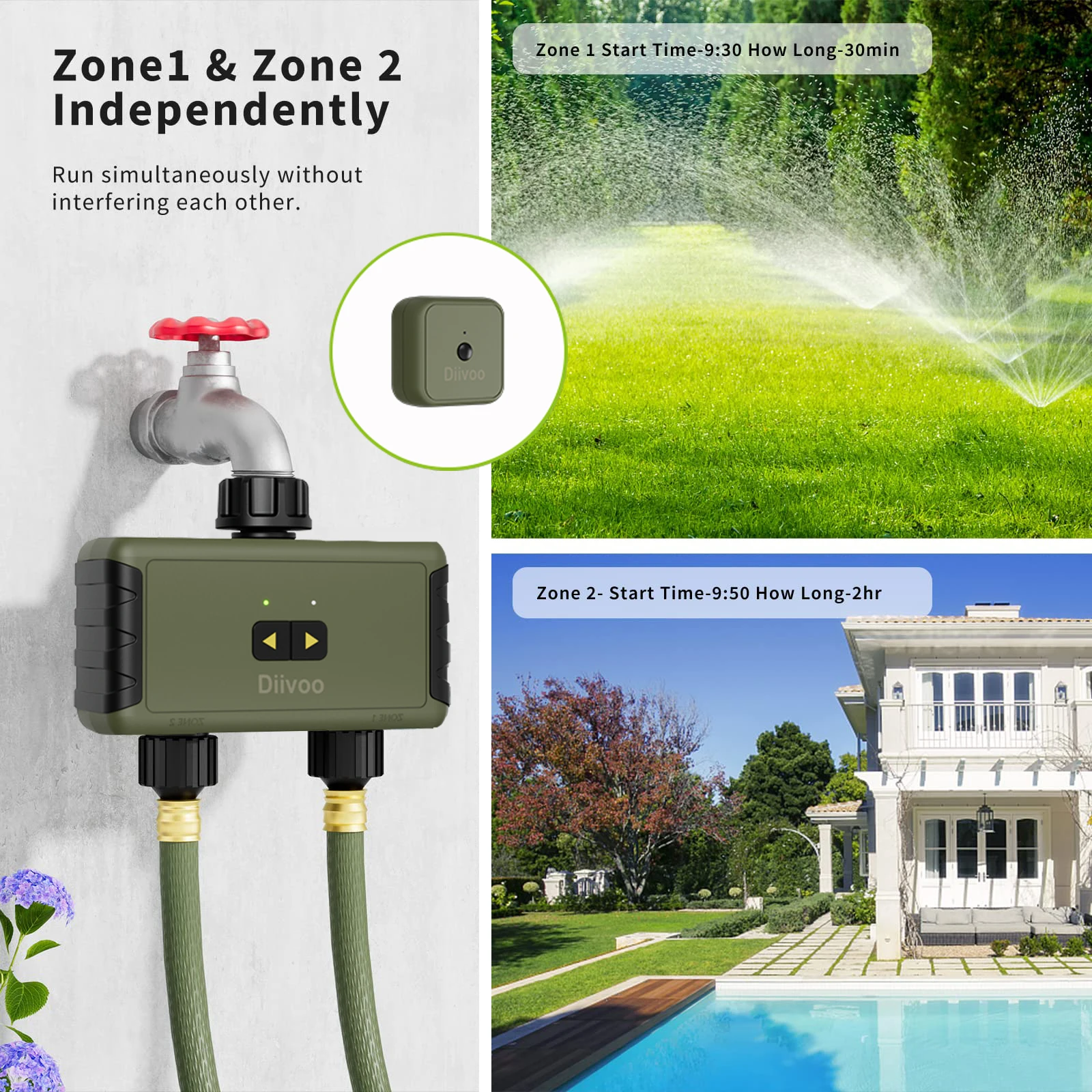 

Diivoo WiFi Drip Irrigation Sprinkler Timer, Garden Automatic Watering Equipment, Compatible with Alexa Google Smart Life