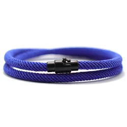 Men's Double Wrap Rope Bracelet with Magnetic Clasp - Minimalist Nylon Cord Wristband - 19.5cm (DarkBlue)