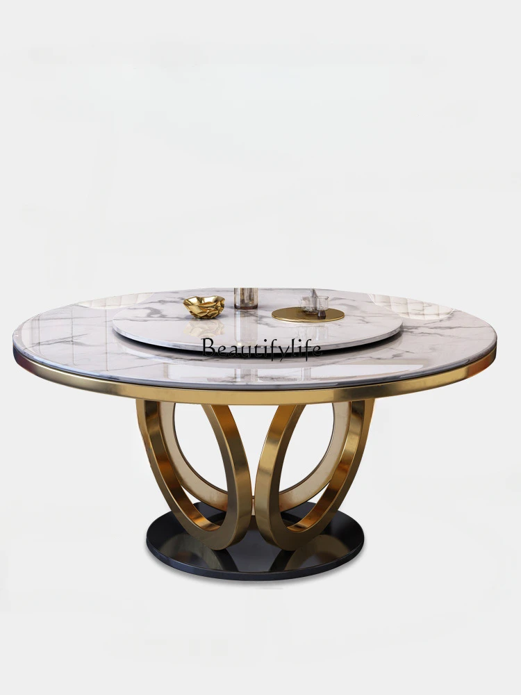 

Marble Dining-Table Household Round Table High-End Rotating Light Luxury Modern Table