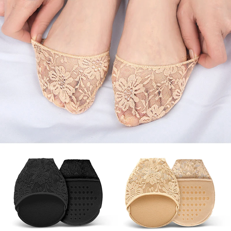 Forefoot Pads Half Palm Socks Insoles High Heels Slipper Non-slip Silicone Breathable Summer Female Lace Flowers Foot Cushion