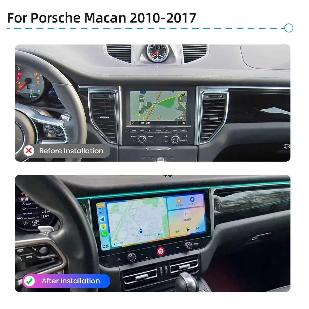 Car Multimedia Player Car Radio Android 14.0 CarPlay GPS Navigation 4G WiFi QLED Screen Bluetooth For Porsche Macan 2010 -