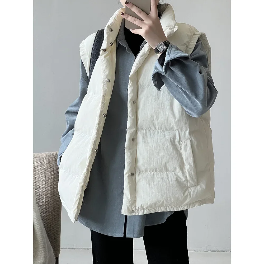 

Stand Collar Single Breasted Solid Women Regular Coats Pockets Warm Parkas Sleeveless Thick Vest Coat Autumn Winter 2023