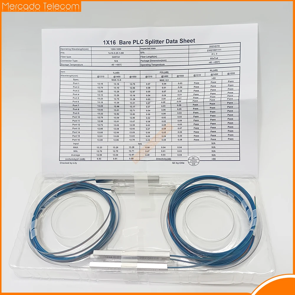 20pcs 1x2 1x4 1x8 1x16 Color Fiber Optic PLC Splitter Without Connector Cable 250um 0.9mm Mini Blockless PLC Splitter