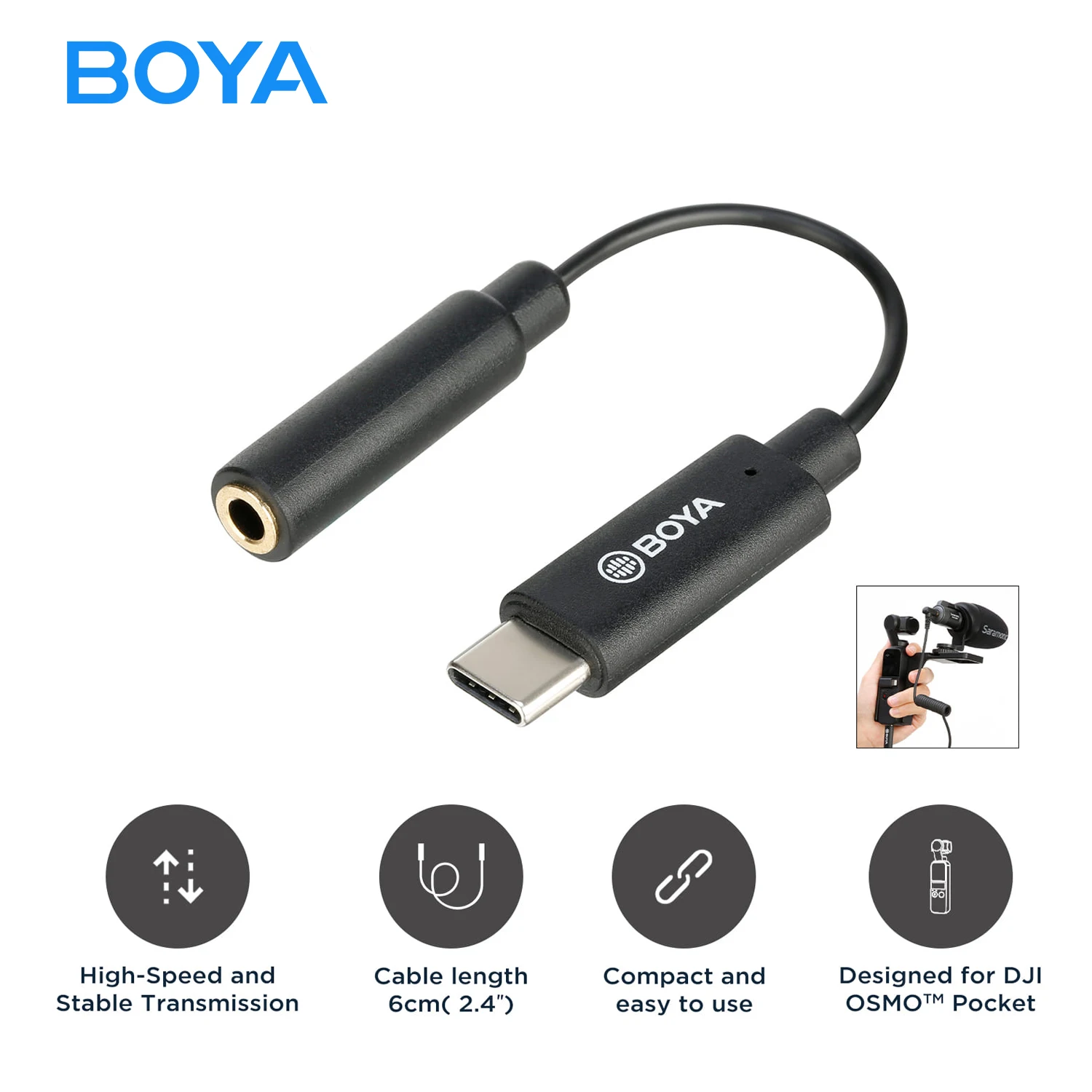 

BOYA BY-K6 3.5mm TRS (Female) to Type-C Microphone Adapter Audio Adapter for DJI OSMO Pocket 1/2 Converter Microphone Using