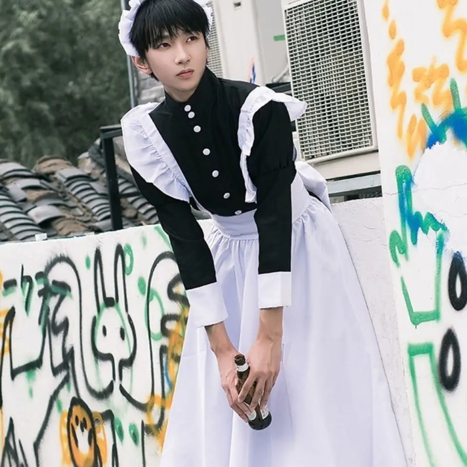 Compra online de Roupa de empregada masculina, roupa de cosplay fofa  japonesa lolita vestido anime roupa de empregada loli vestido preto roupa  de empregada lolita kawaii gótico