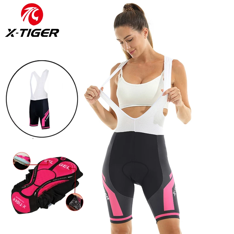 Women's Cycling Bib Shorts Shockproof Mountain Bicycle Shorts Breathable Lycra Sport Cycling Clothes X-TIGER