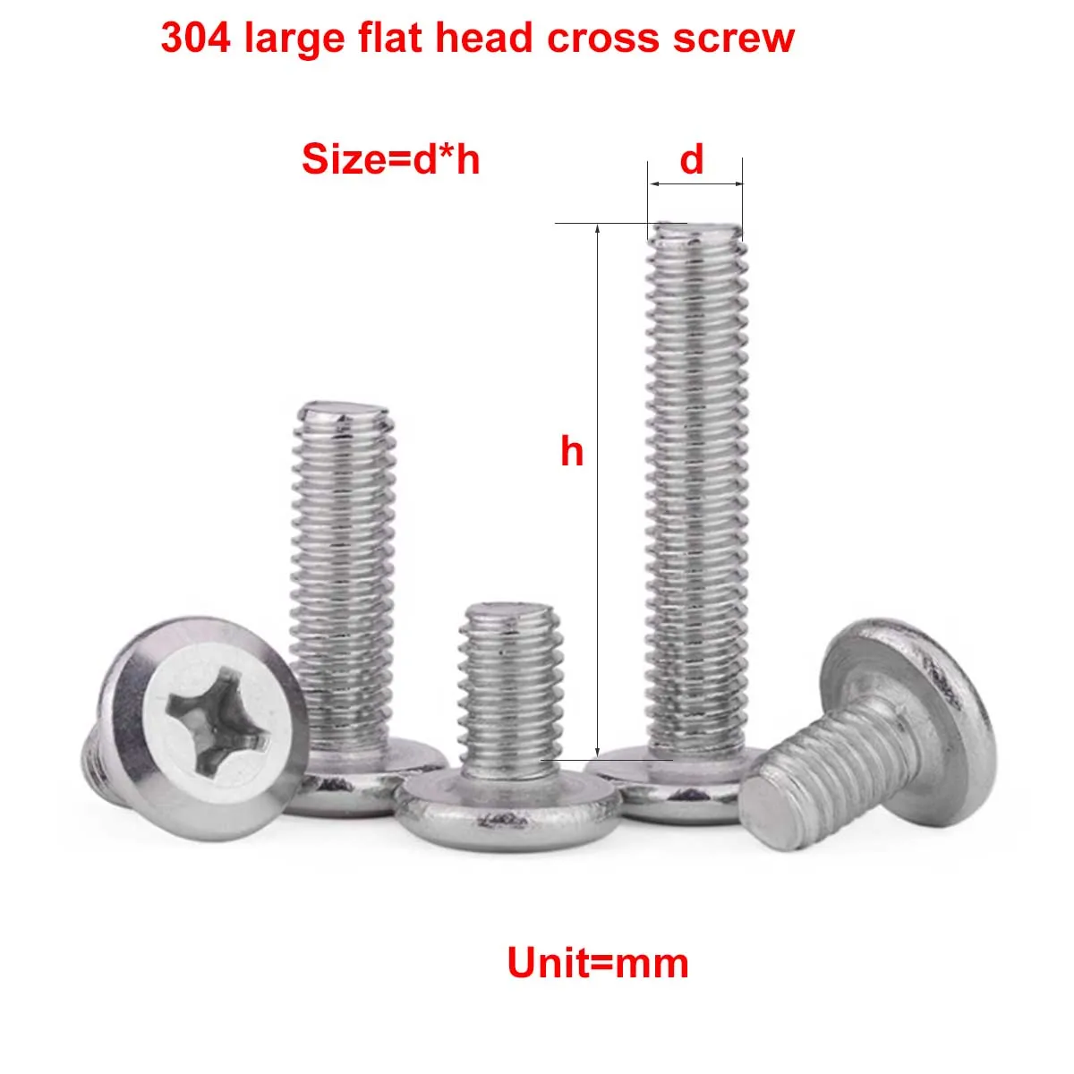 

304 Stainless Steel Large Flat Head Cross Screw/Flat Head Thin Head Chamfered Crib Furniture Bolt M3M4M5M6M8