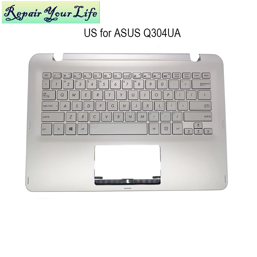 Portátil Backlit Teclado Palmrest para Asus Q304 Q304u Q304ua Q304ua-bbi5t10 Backlight Teclado Inglês Prata 90nb0al3-r30010 us