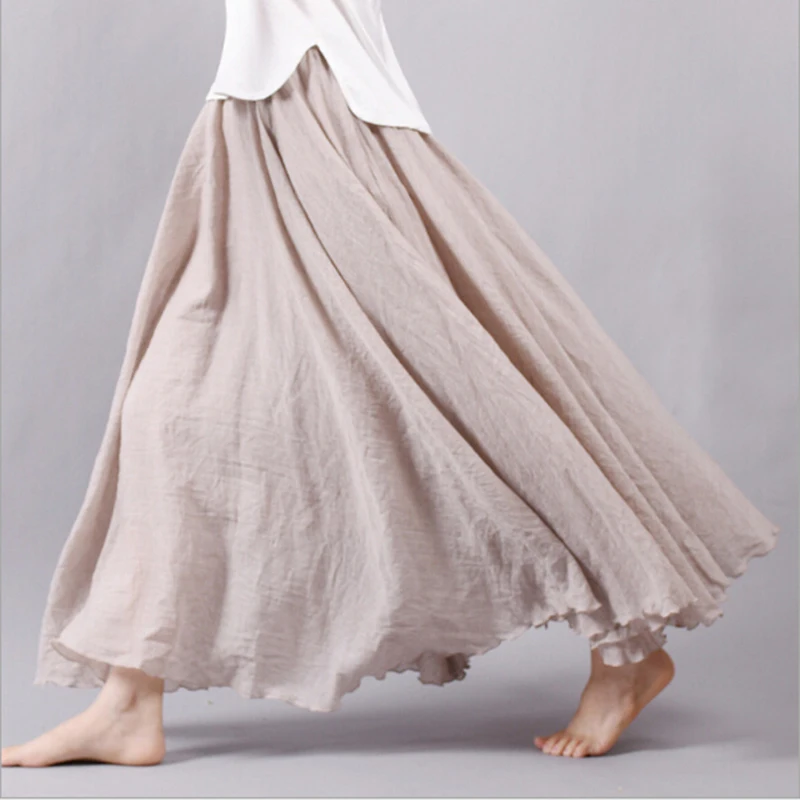 

Винтажная льняная юбка-макси в стиле бохо, длинная Повседневная хлопковая пляжная юбка-трапеция в стиле ампир, льняная одежда, 14 цветов