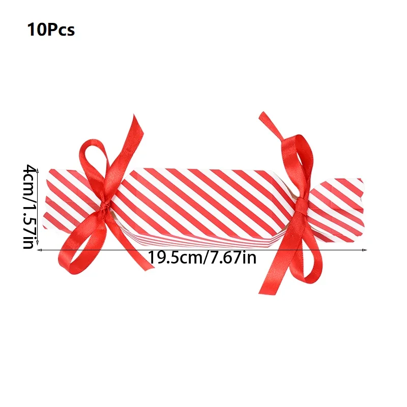 Description Picture 2 of item10PCS Joyful Red Striped Candy Shaped Boxes Wedding Favor Gift Boxes With Ribbon Kids Christmas Birthday Party Cracker Box Decor