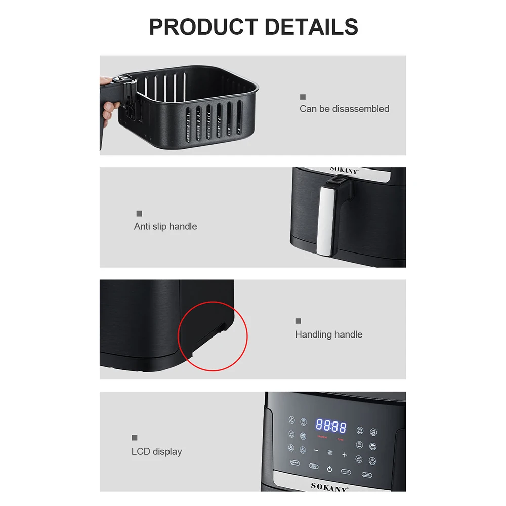 Multi-function Touch Screen 8.5L Large Capacity Air Fryer Non-stick Coating and Portable Timer Electric Oven 3