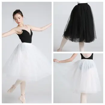 Elegante Tutù Bianco da Balletto con Vita Elastica, Gonna in Tulle a Quattro Strati, Gonna Lunga in Tulle per Danza Lirica da Donna