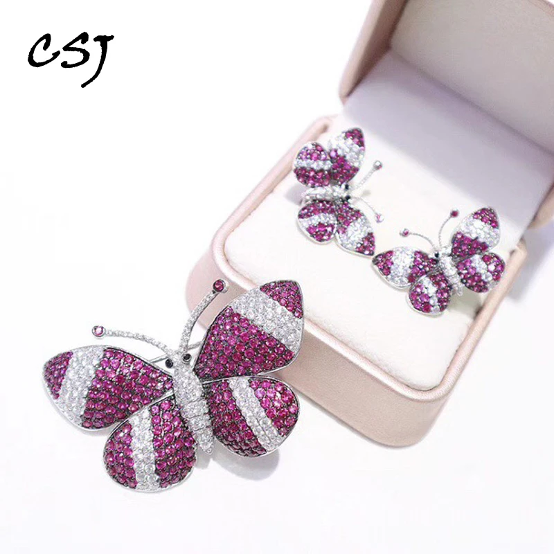 

CSJ Exquisite Butterfly Jewelry Set Sterling 925 Silver Created Gemstone Moissanite for Women Christmas Party Handmade Gift