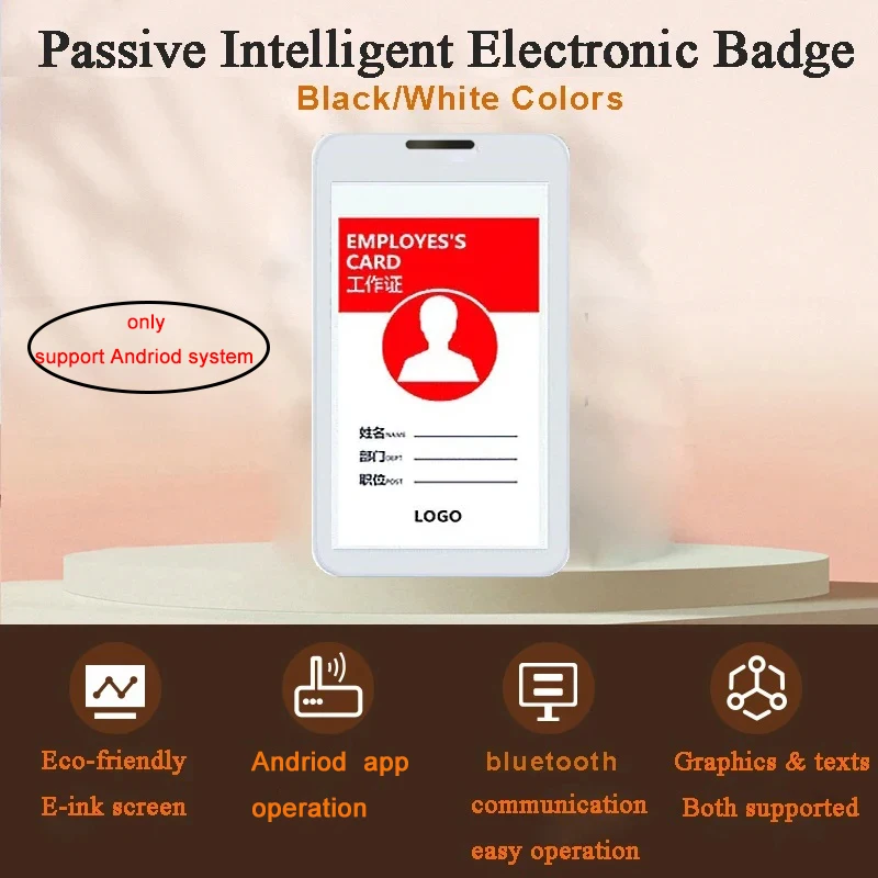 3.7'' Electronic Badge E-Paper ID Card for School Student ID Office Messenger Card Employee Badge Smart E-Name Business