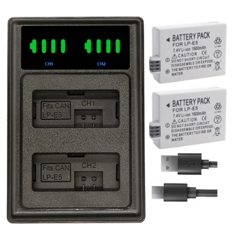 Chargeur USB Double LP-E5 Pour Canon 500D, 1000D, 450D, Rebel XS