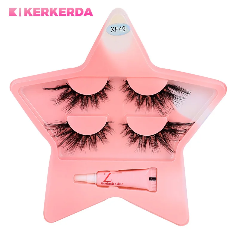 

False Eyelashes 2 Pairs Lengthen Eye Tail Oblique Flight Natural Soft Dense False Eyelashes With Glue Can Be Used Repeatedly