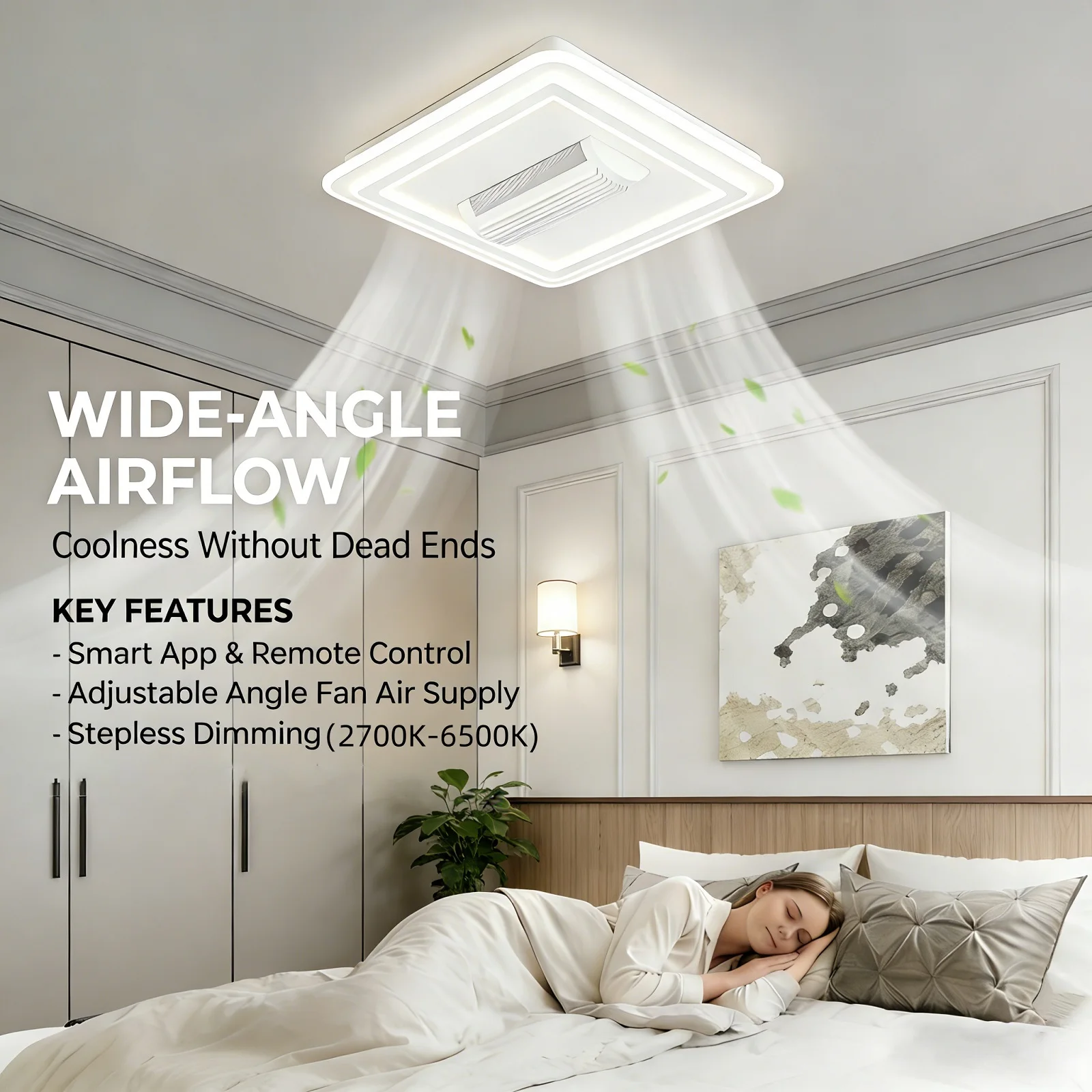 IRALAN Bladeless Ceiling Fan with Light 6-Speed DC Motor with Remote for Bedroom Living Room Dimmable LED Bladeless Fan Lamp