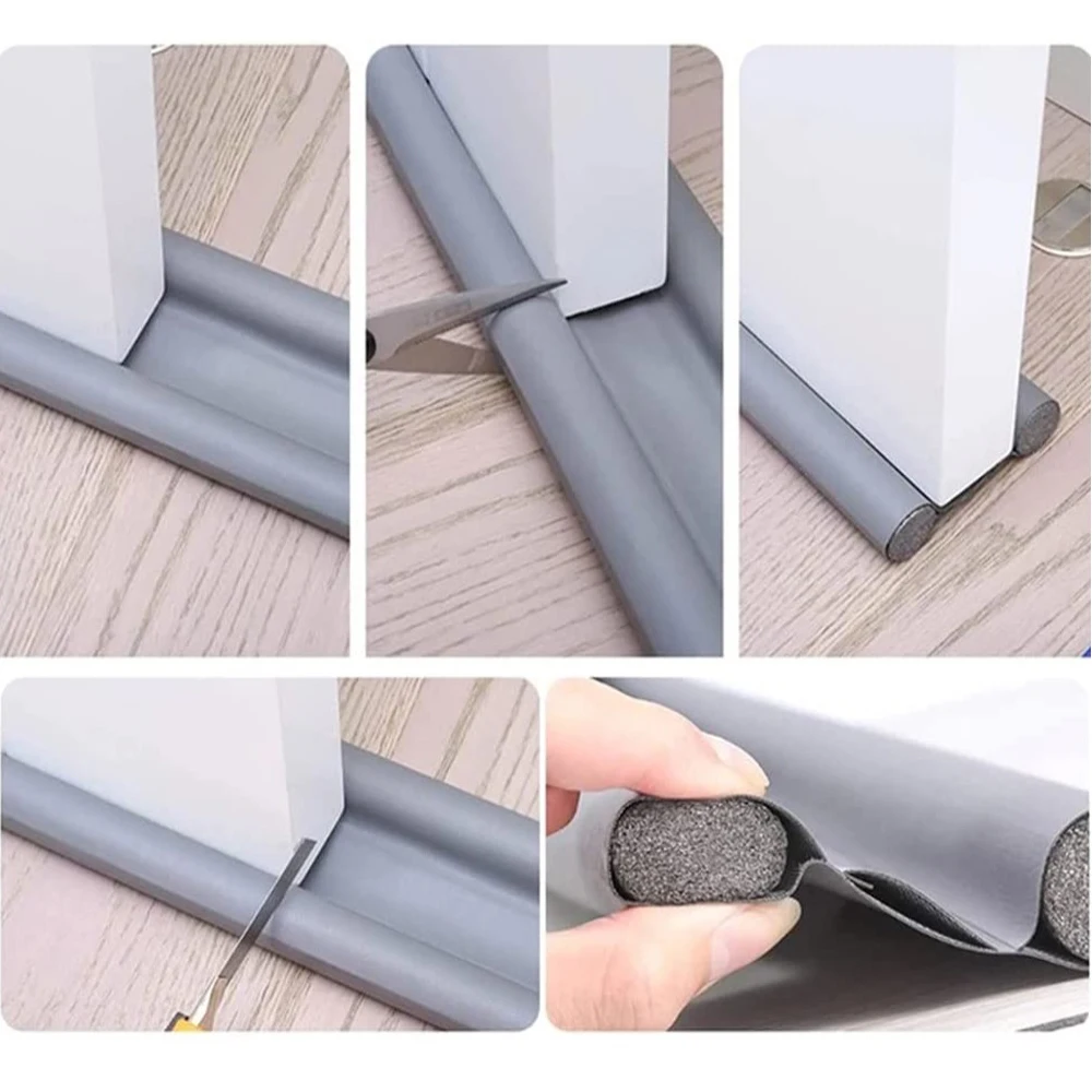 Door Seal Strip 93*10cm Waterproof Seal Strip Draught Excluder Stopper Door Bottom Guard Double Silicone Rubber Seal Dustproof Soundproof