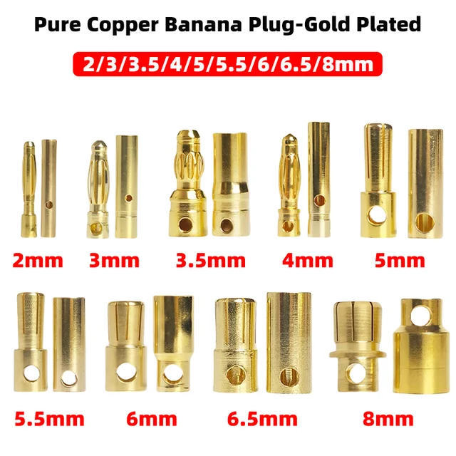 ขั้วต่อแบบกล้วยทองแดงแท้สำหรับโมเดลเครื่องบิน ขนาด 2/3/3.5/4/5/5.5/6/6.5/8 มม. จำนวน 40 ชิ้น ชุบทอง สำหรับมอเตอร์ไร้แปรงถ่าน 1