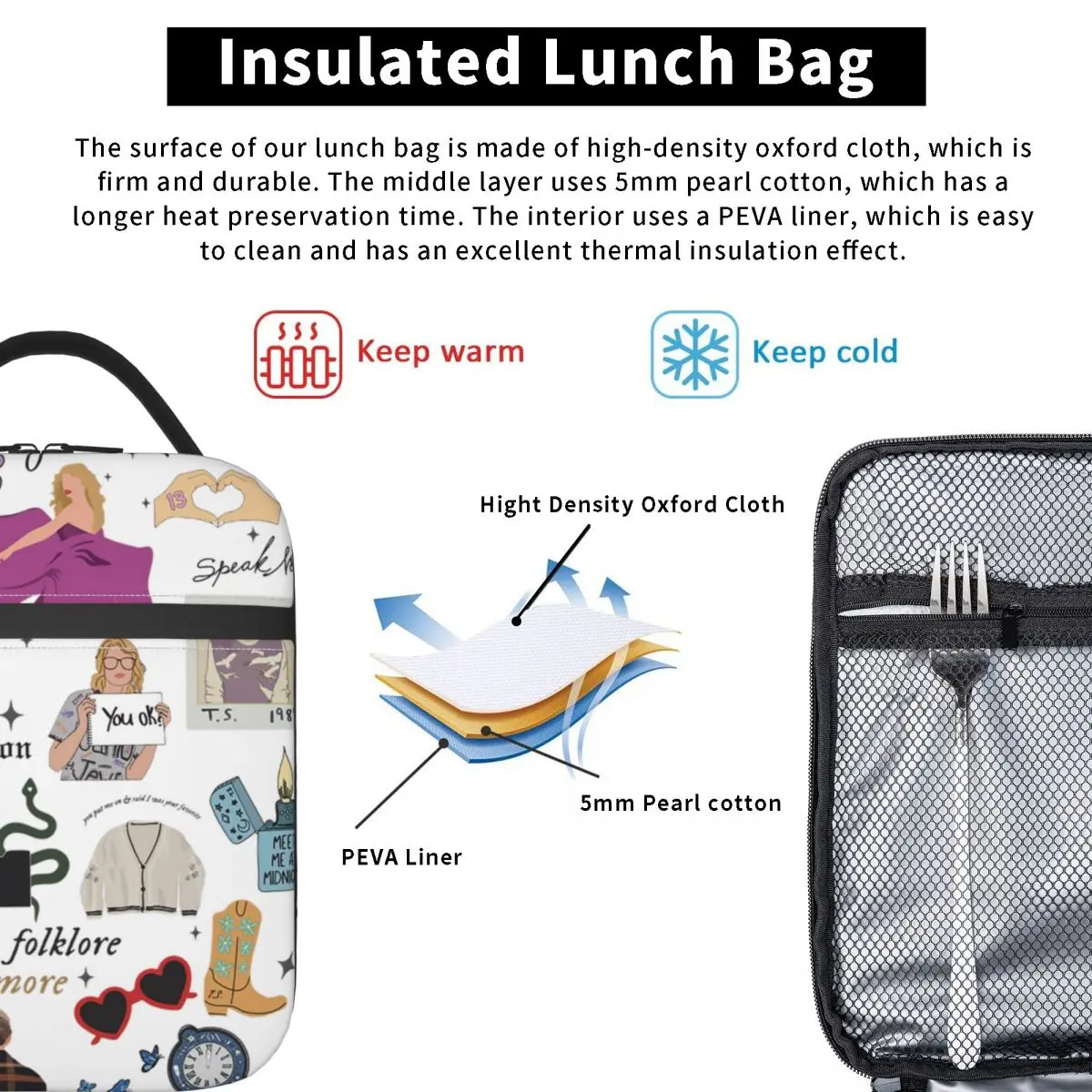 The Eras Tour Insulated Lunch Bag Thermal Bag Reusable Tayloring Large Lunch Box Tote Food Handbags School Outdoor 6
