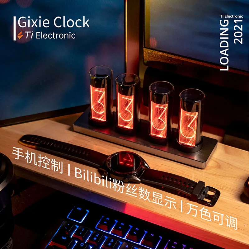 Digital Clock Table Clock Digital Desk Clock Digital Table Clock Mini Desk Clock Retro Desk Clock Glow tube clock RGB creative desktop decoration gift Glow clock B station fan count alarm Gixi